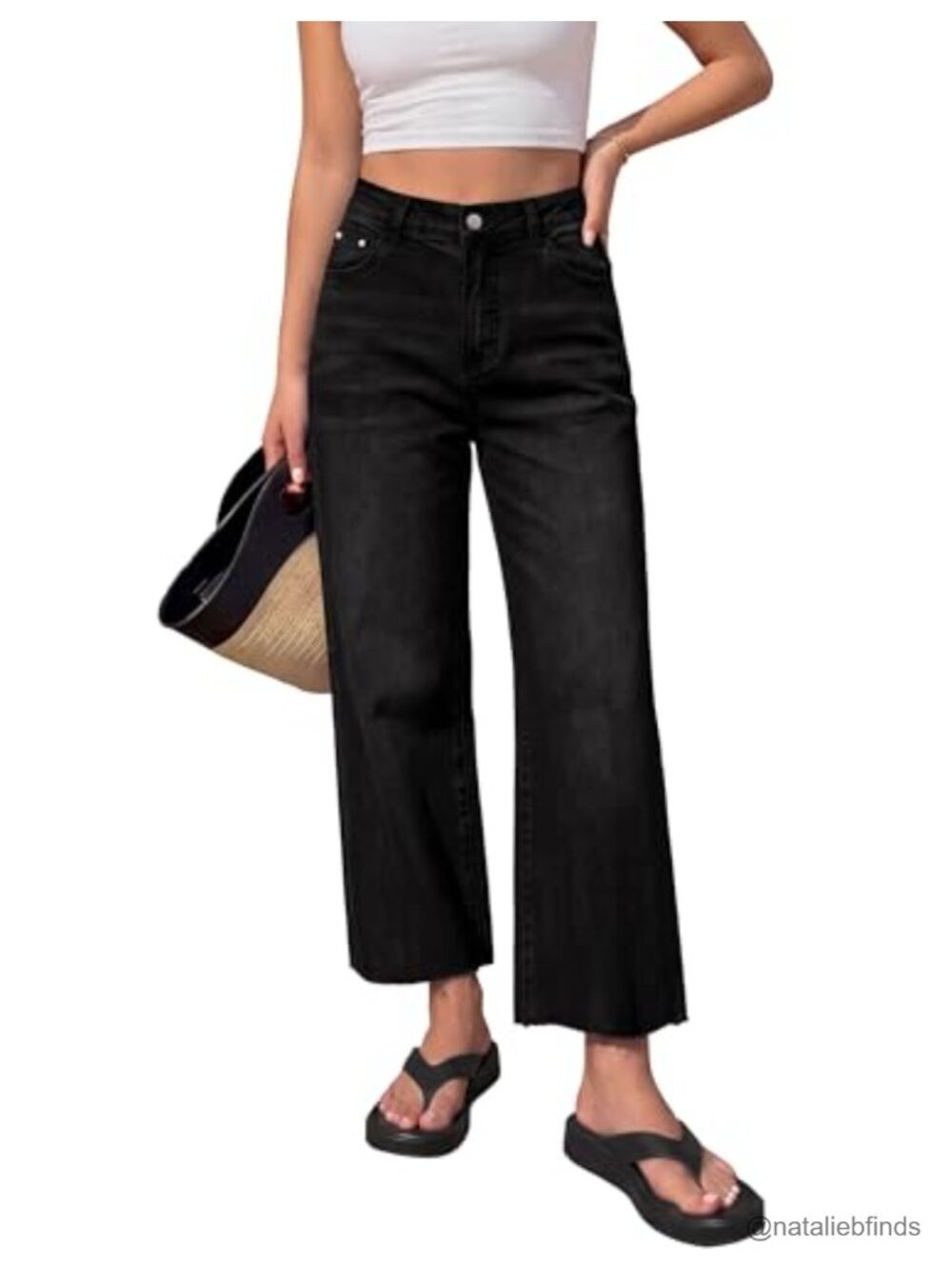 High Waisted Straight Leg Distressed Denim Jeans with Raw Hem